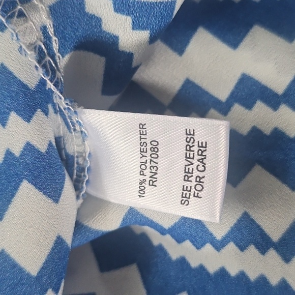 Cato Blue and White Print Tunic Blouse with Hi-Low Hem - Picture 9 of 13